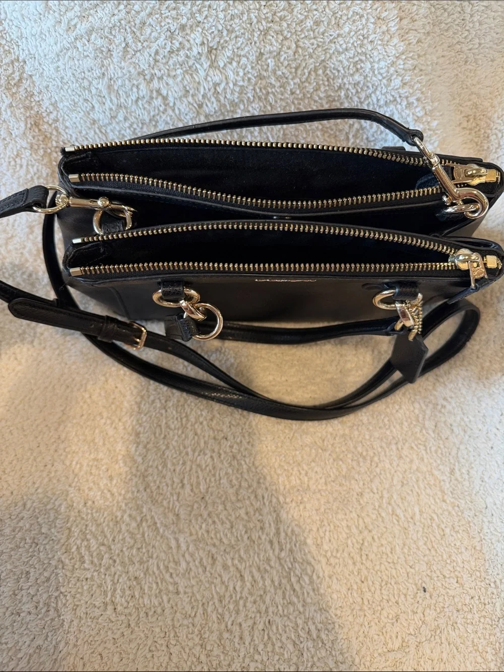 Coach Black Pebbled Christie Carryall Leather Double-Zip Satchel wGold Hardware - Picture 2 of 9
